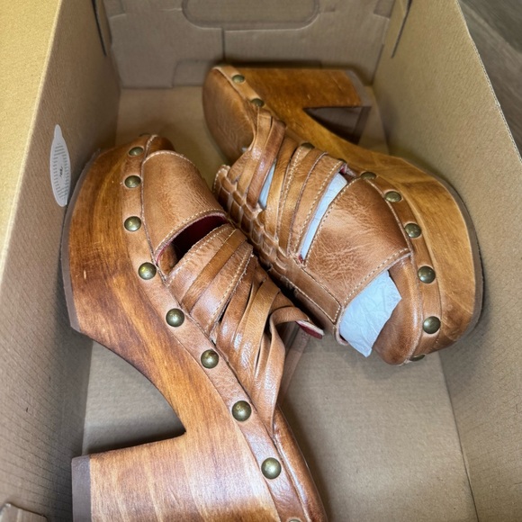 Bed Stu Shantel Platform Chunky Brown Tan Leather Mule Sandal Clogs - Picture 10 of 10